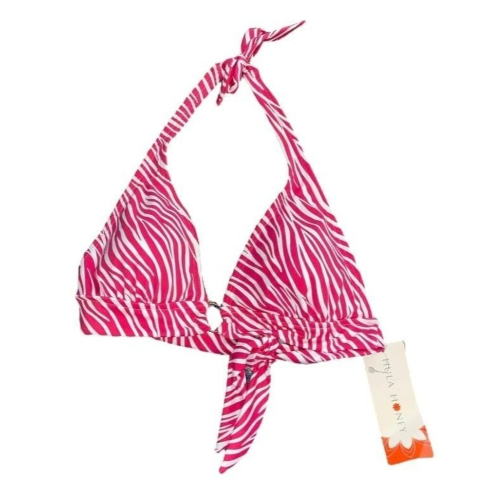 Hula Honey Bikini Top Juniors Large NWT Pink Stripes Barbiecore